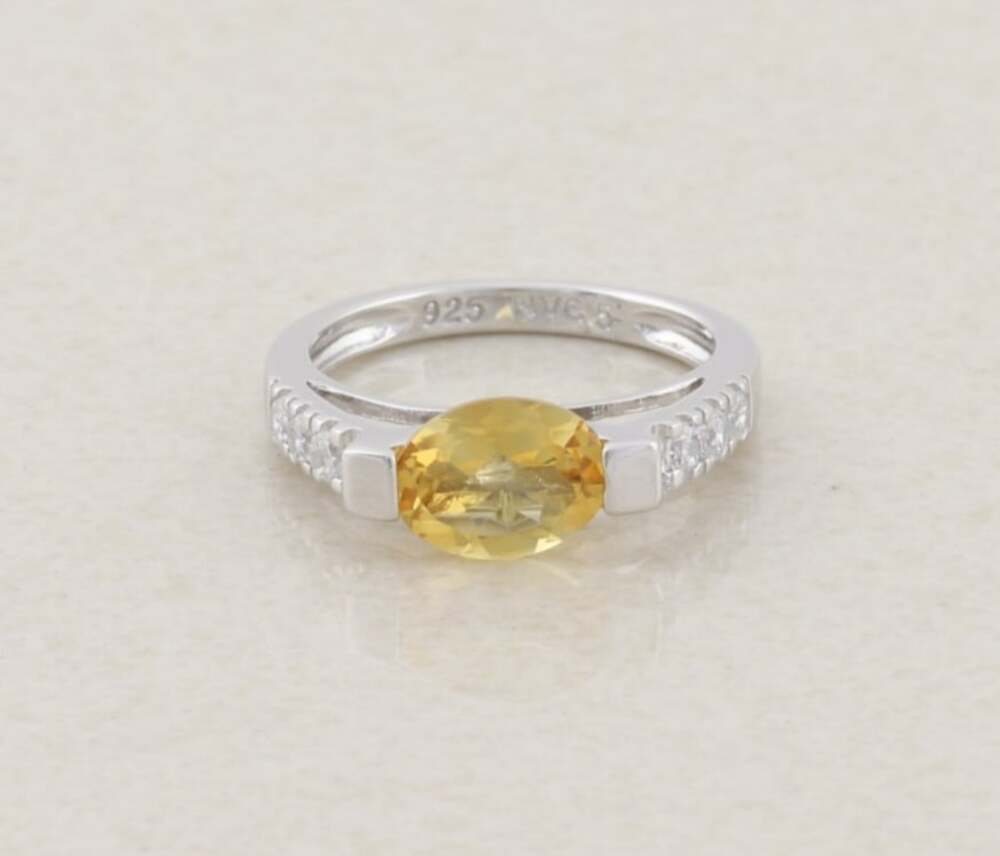 Sterling Silver Natural Citrine and Cubic Zirconia Ring Avon Ring Size 5